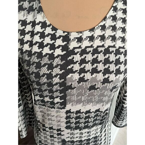 Vintage Venus Women’s Medium Grey Print Viscose Midi Dress Scoop Neck Workwear - Picture 6 of 8